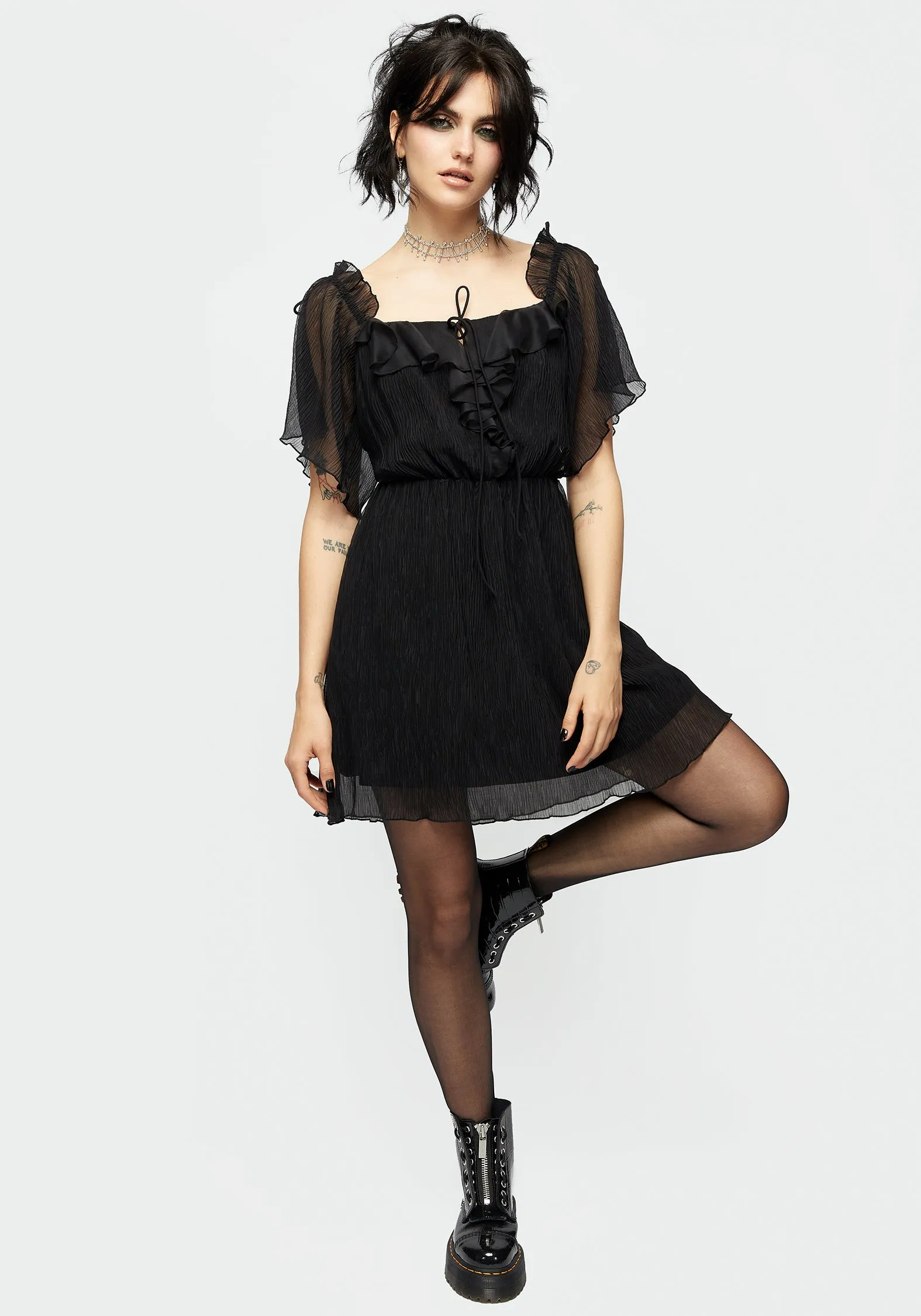 Lucien Textured Angel Sleeve Mini Dress sold by Disturbia product image thumbnail 5