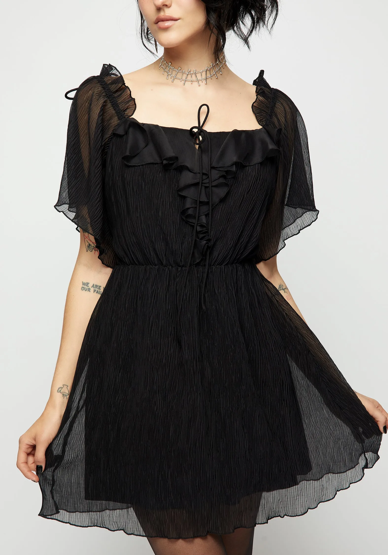 Lucien Textured Angel Sleeve Mini Dress sold by Disturbia product image thumbnail 4