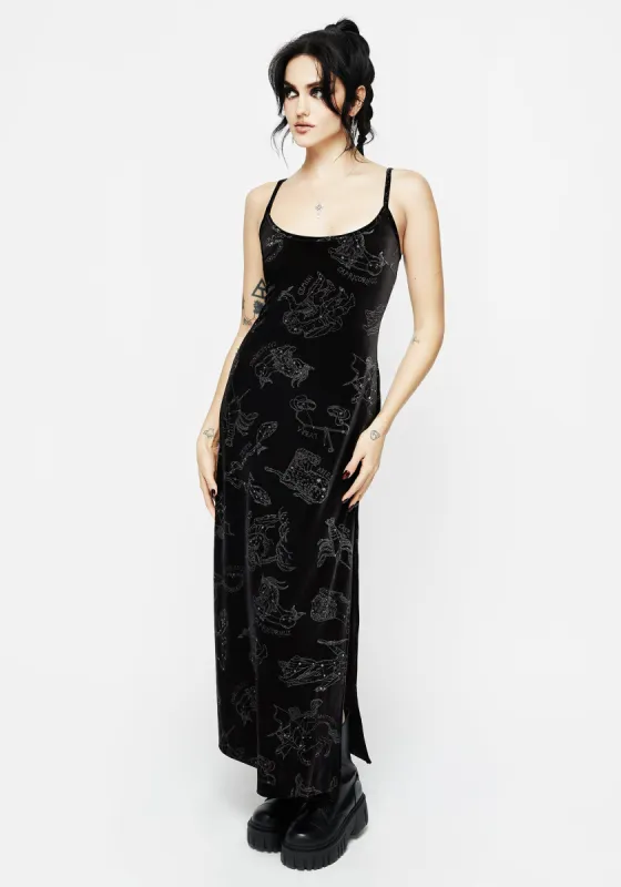 Zodiac Foil Print Velour Slip Gown sold by Disturbia