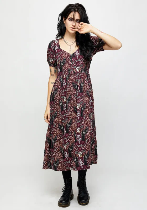 Hemlock Button Detail Puff Sleeve Midi Dress sold by Disturbia