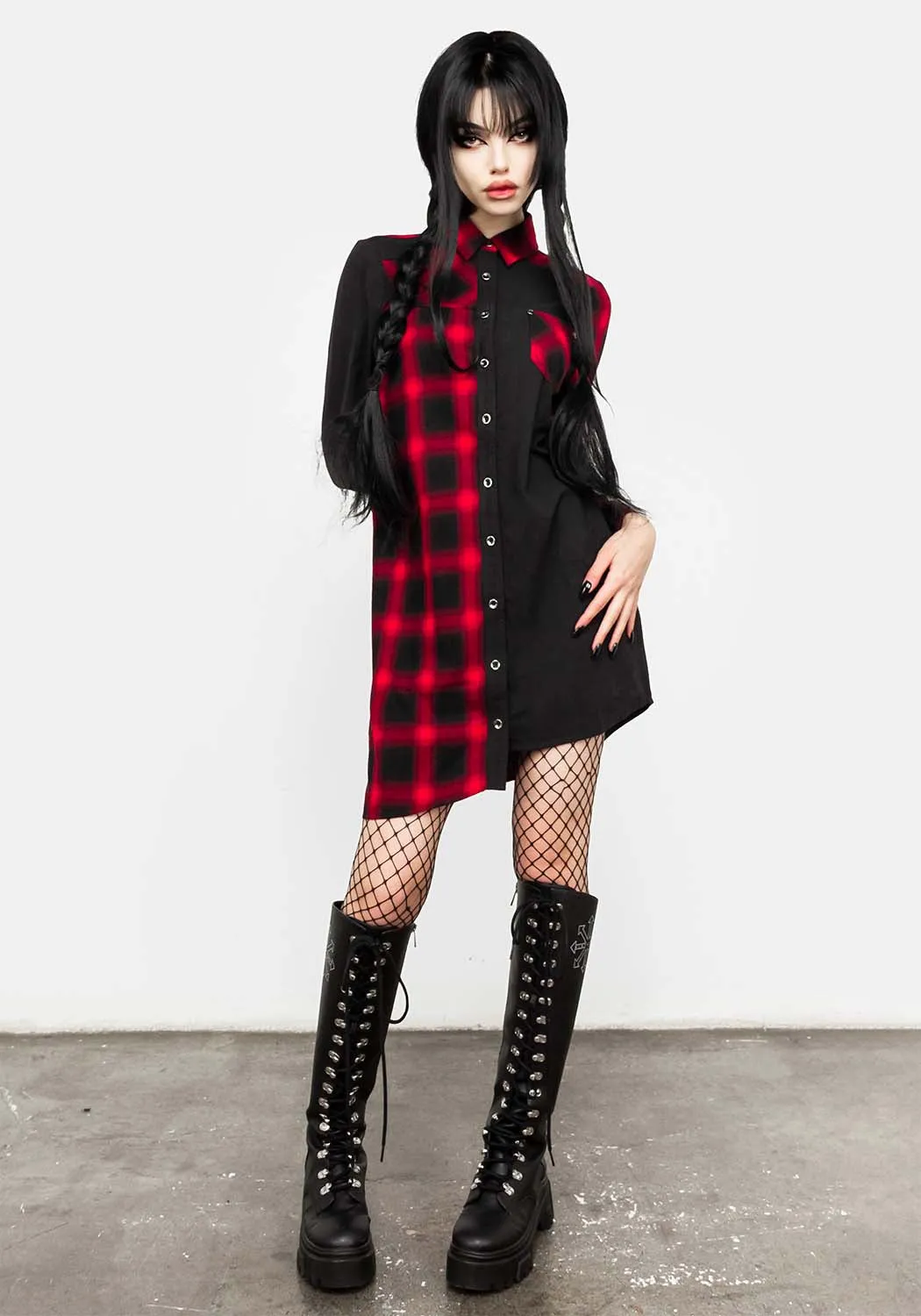 Danger Deconstructed Shirt Dress sold by Disturbia