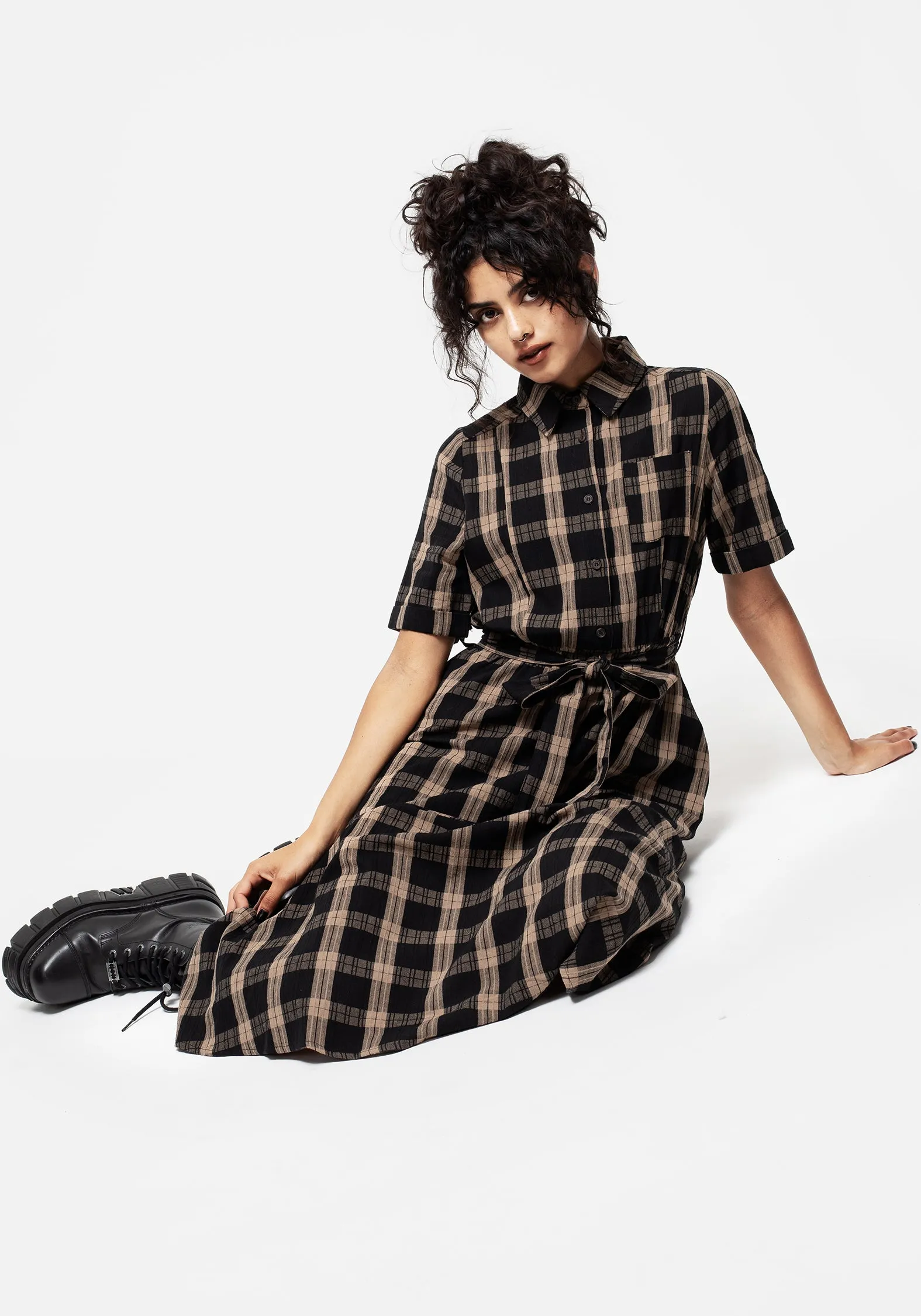 Rogue Check Cotton Midi Shirt Dress sold by Disturbia product image thumbnail 4