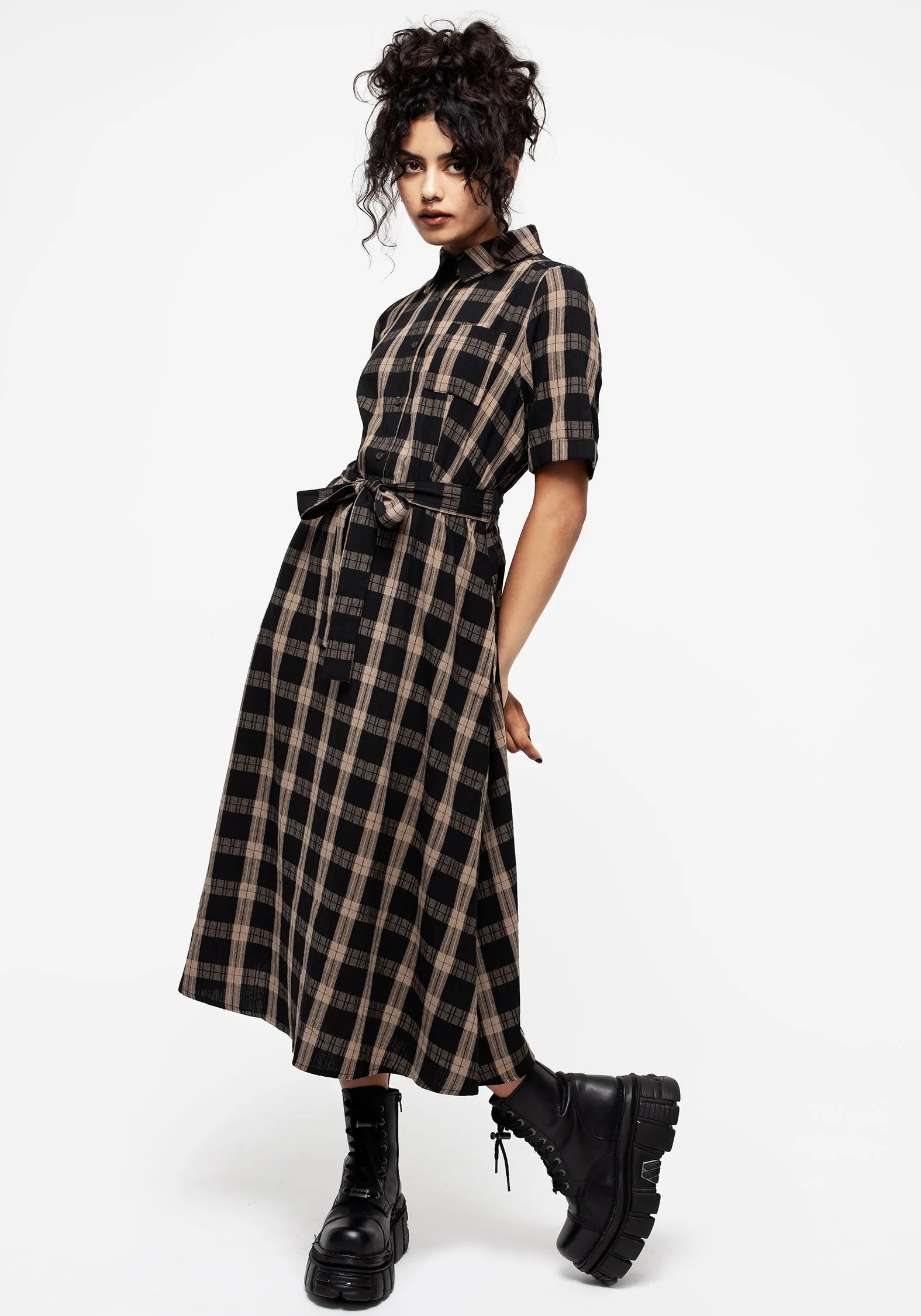 Rogue Check Cotton Midi Shirt Dress sold by Disturbia product image thumbnail 5