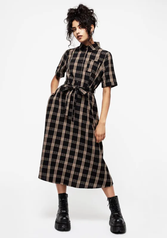Rogue Check Cotton Midi Shirt Dress sold by Disturbia