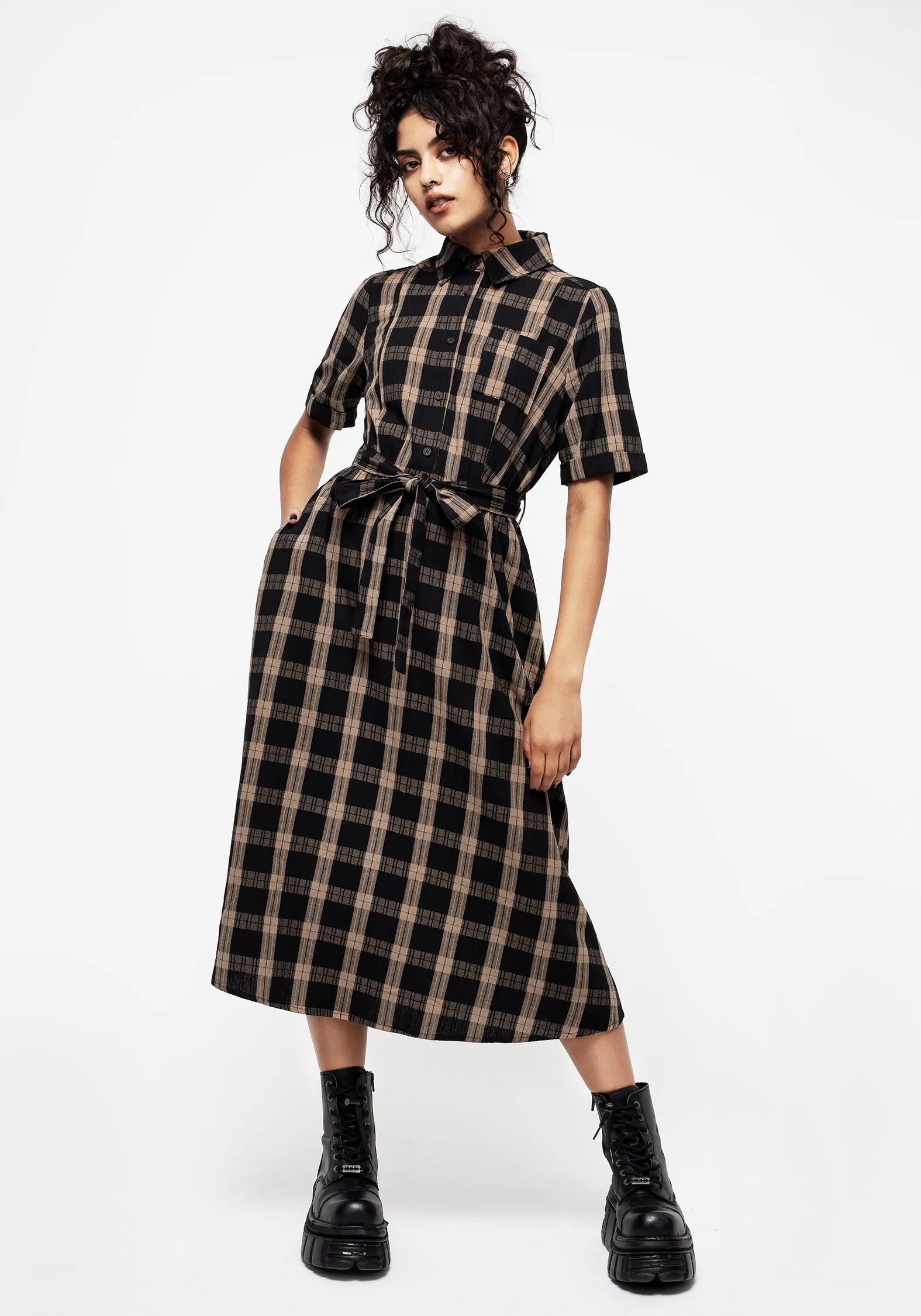 Rogue Check Cotton Midi Shirt Dress sold by Disturbia