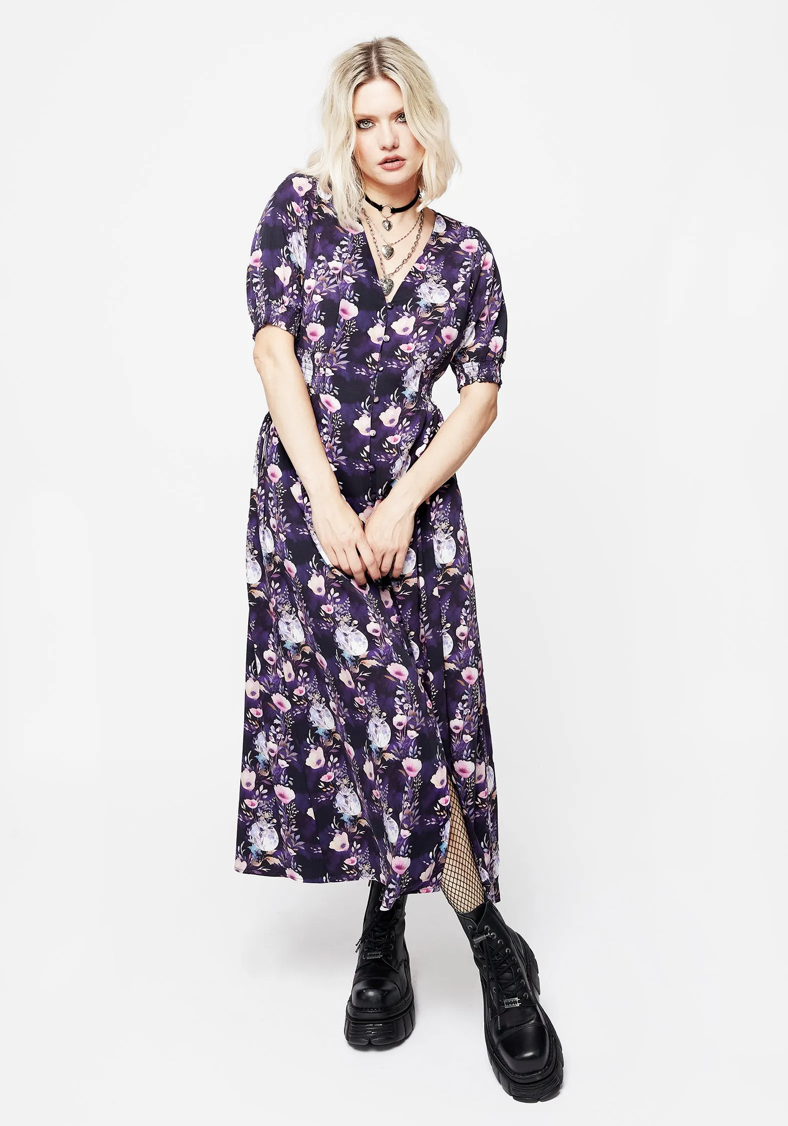 Socordia Floral Moon Ruched Waist Midaxi Dress sold by Disturbia product image thumbnail 4