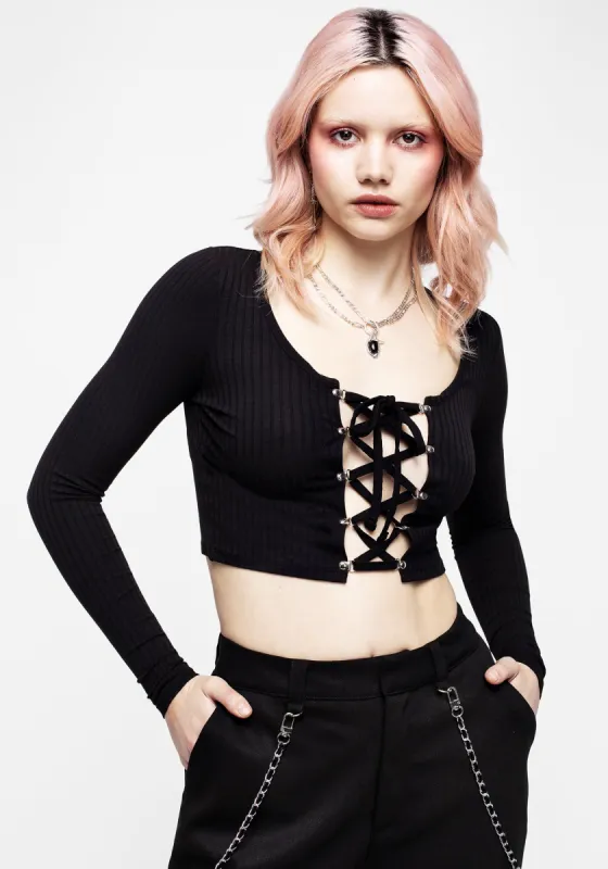 Daimonion Lace Up Crop Top sold by Disturbia
