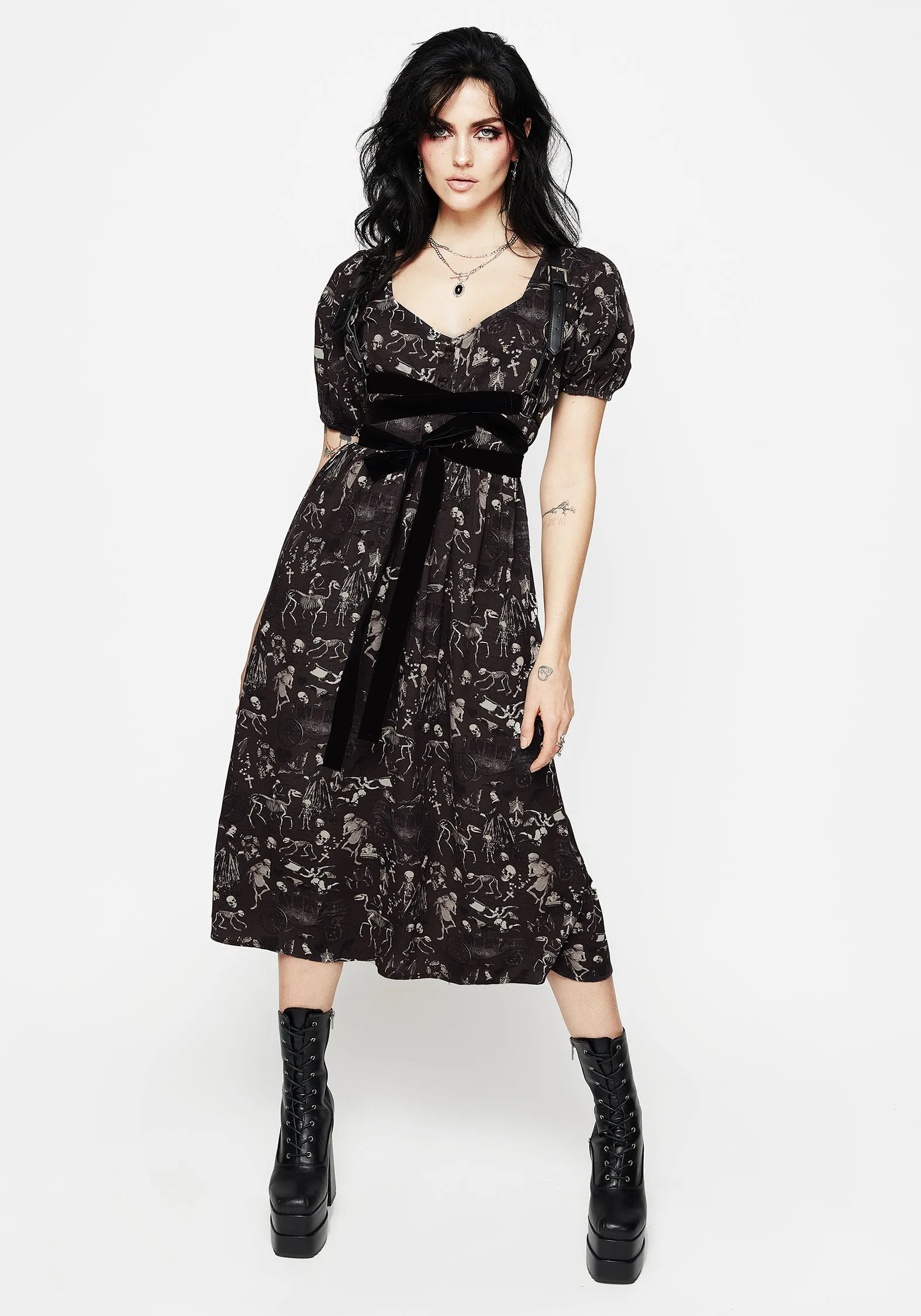 Melancholia Button Detail Puff Sleeve Midi Dress sold by Disturbia