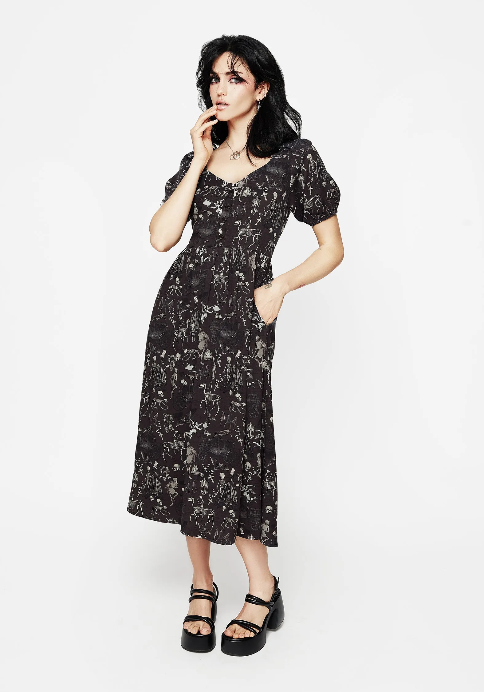 Melancholia Button Detail Puff Sleeve Midi Dress sold by Disturbia product image thumbnail 4