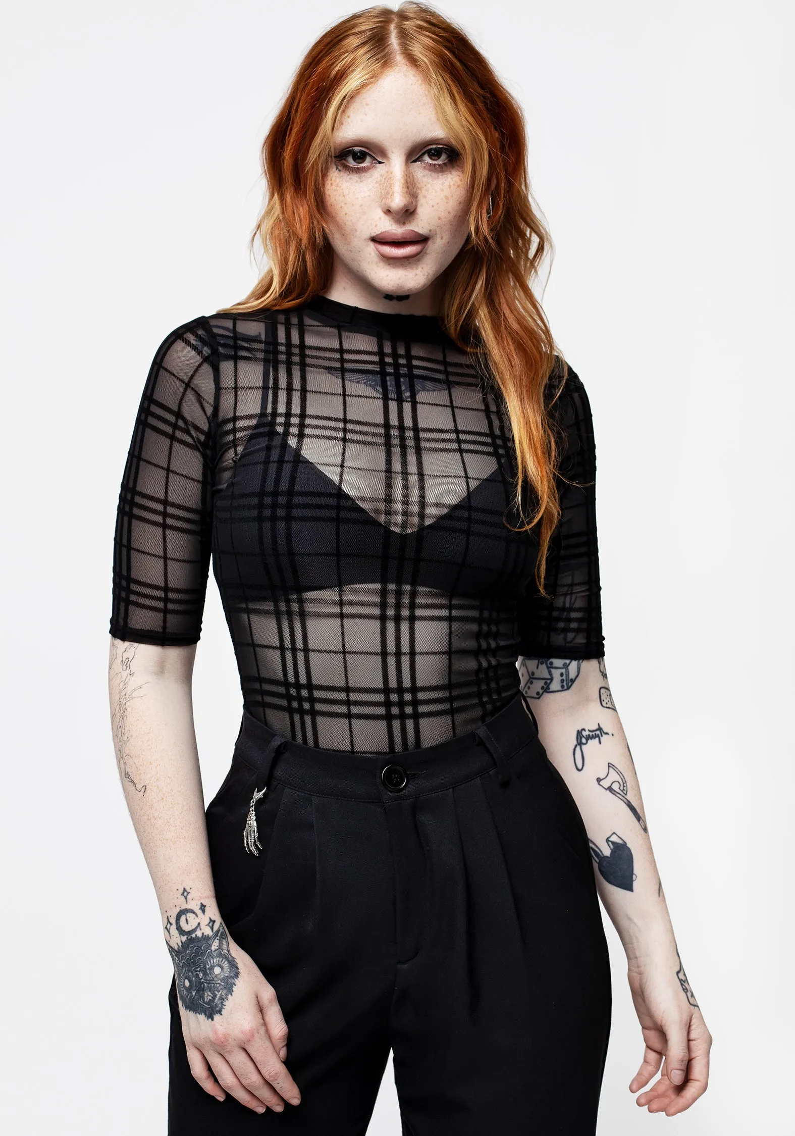 Buffy Check Mesh Short Sleeve Top sold by Disturbia