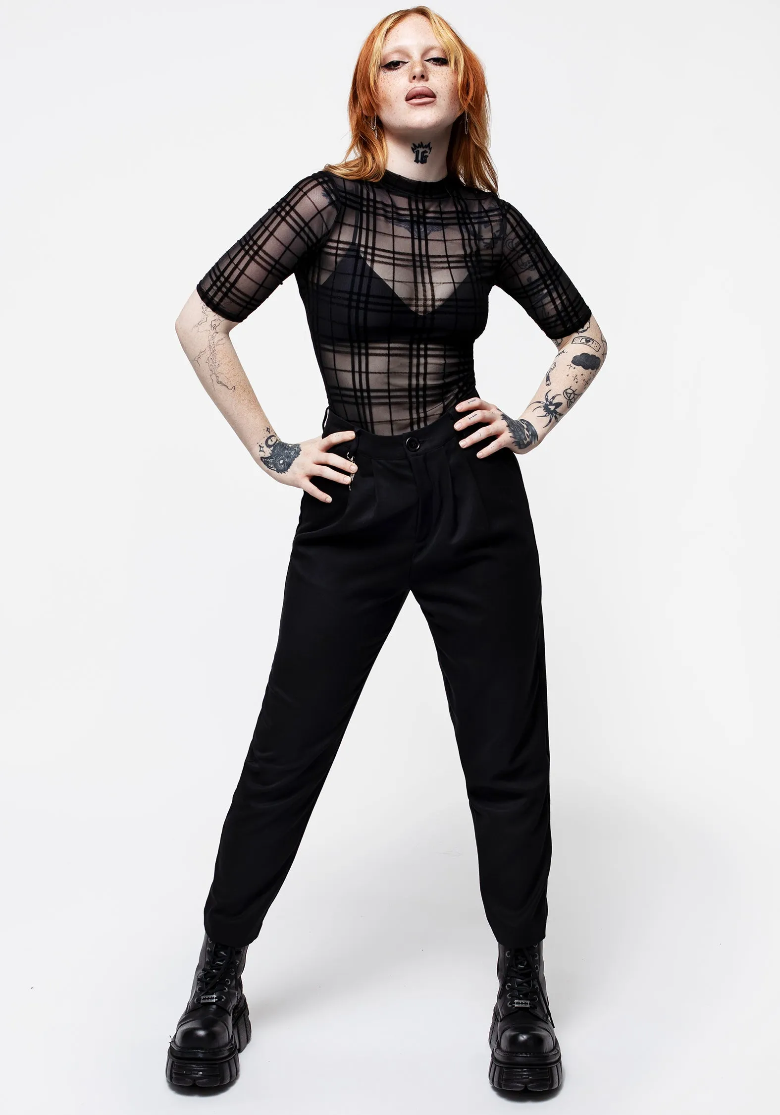 Buffy Check Mesh Short Sleeve Top sold by Disturbia product image thumbnail 4