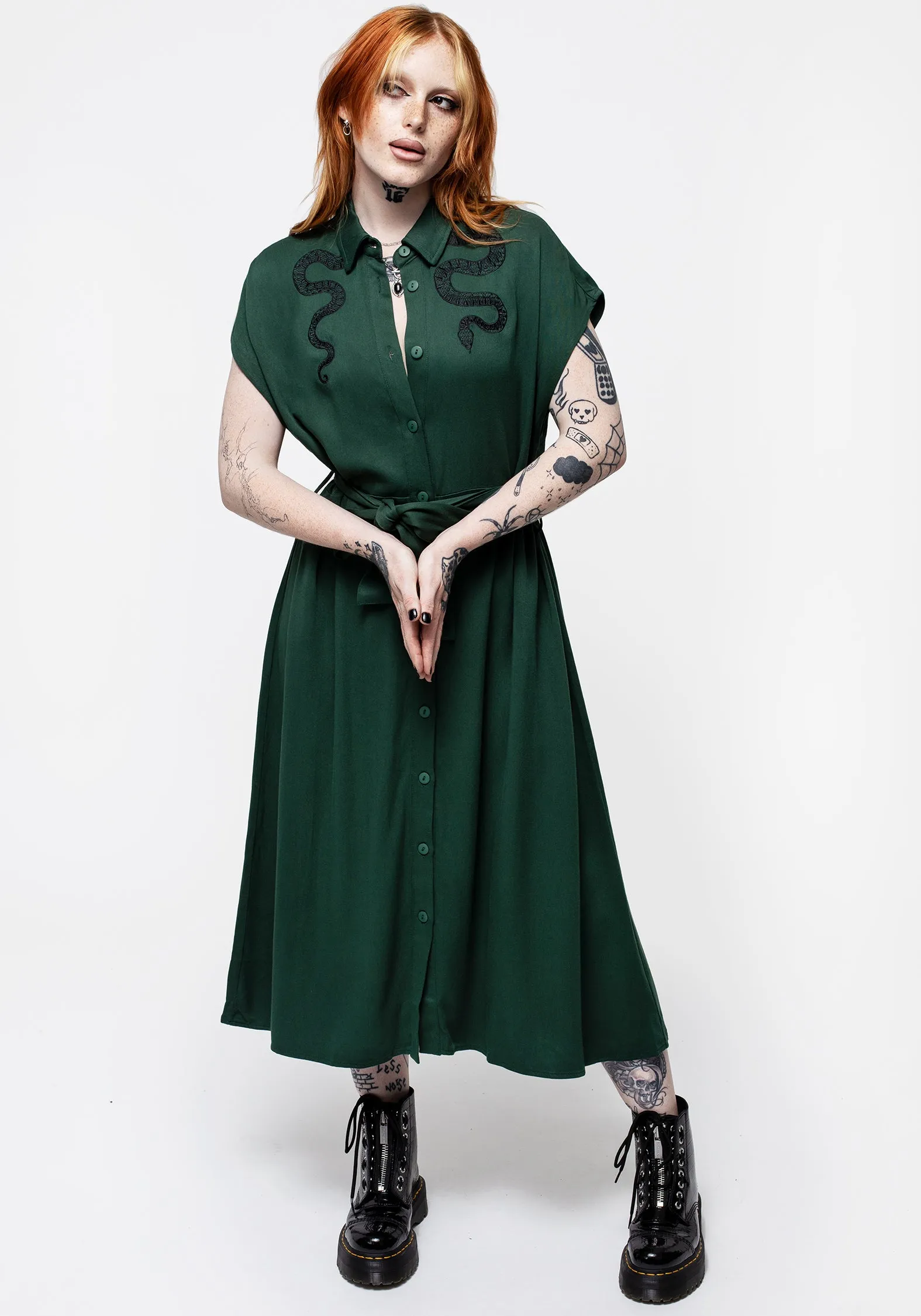 Slither Relaxed Midi Shirt Dress - Green sold by Disturbia product image thumbnail 4