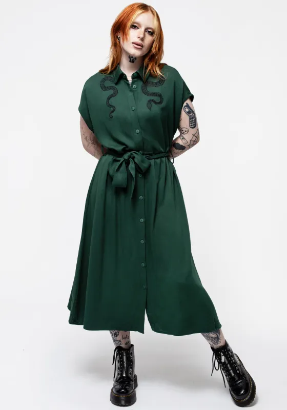 Slither Relaxed Midi Shirt Dress - Green sold by Disturbia