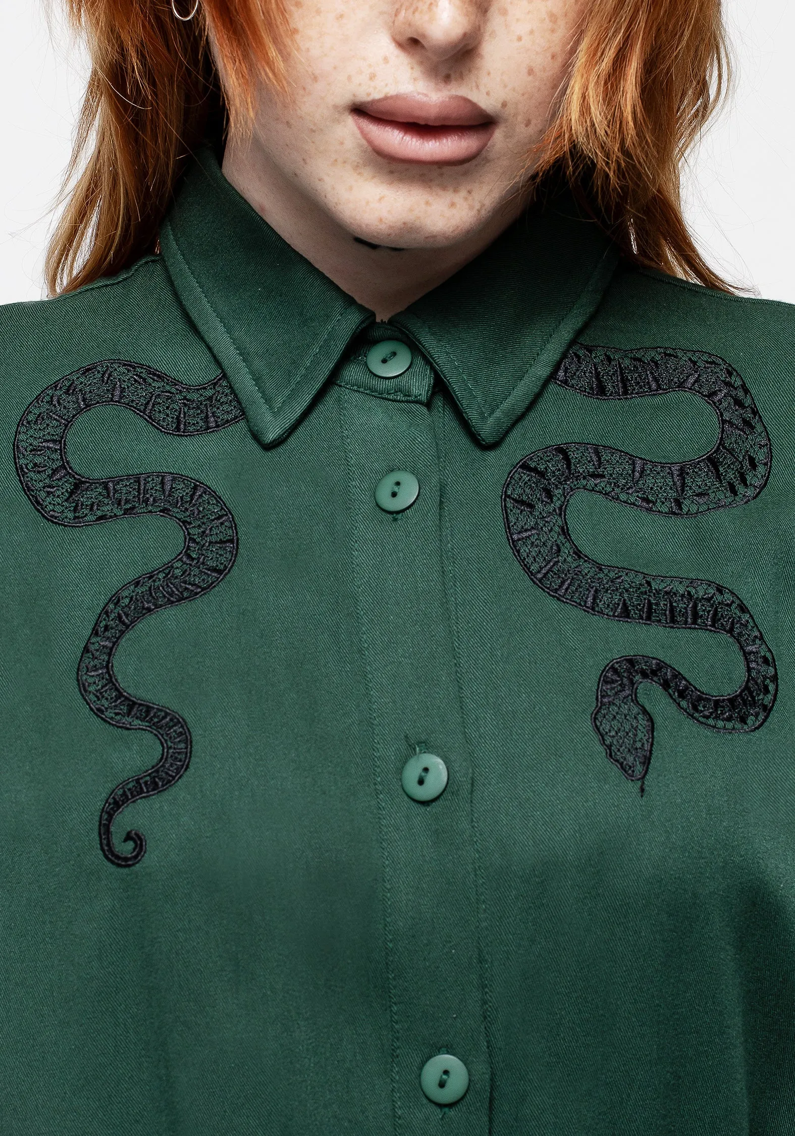 Slither Relaxed Midi Shirt Dress - Green sold by Disturbia product image thumbnail 2