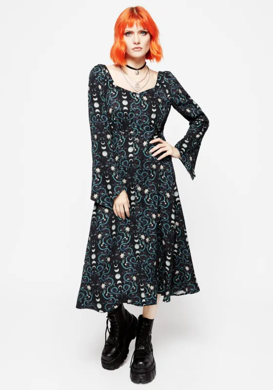 Pythia Print Flute Sleeve Midi Dress sold by Disturbia