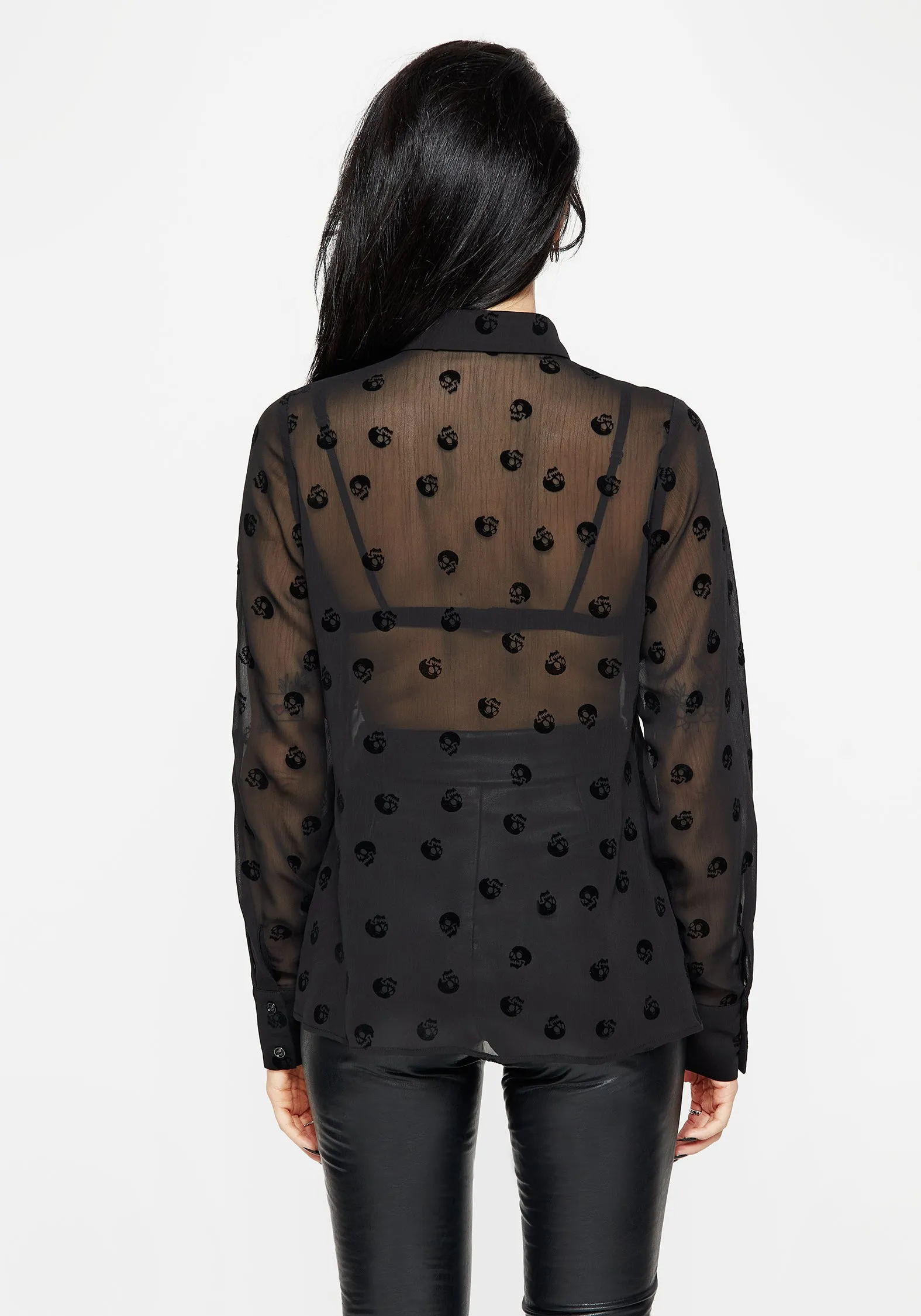 Bones Flocked Chiffon Button Up Blouse sold by Disturbia product image thumbnail 3