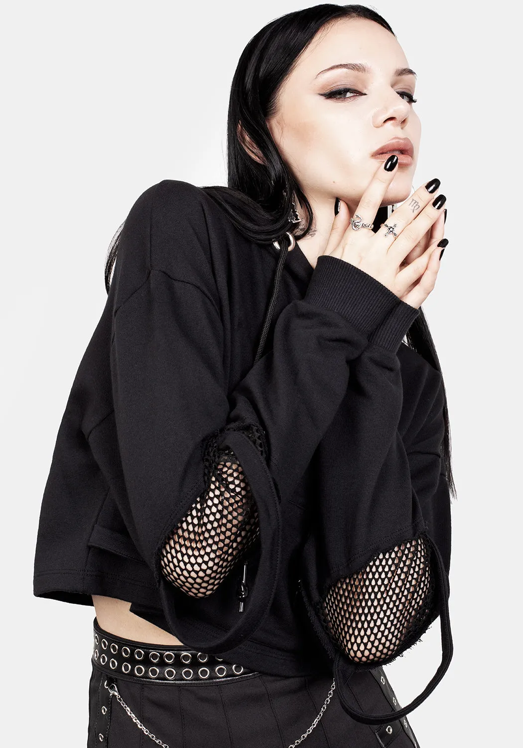 Brutal Mesh Cut Out Crop Hoody sold by Disturbia product image thumbnail 2