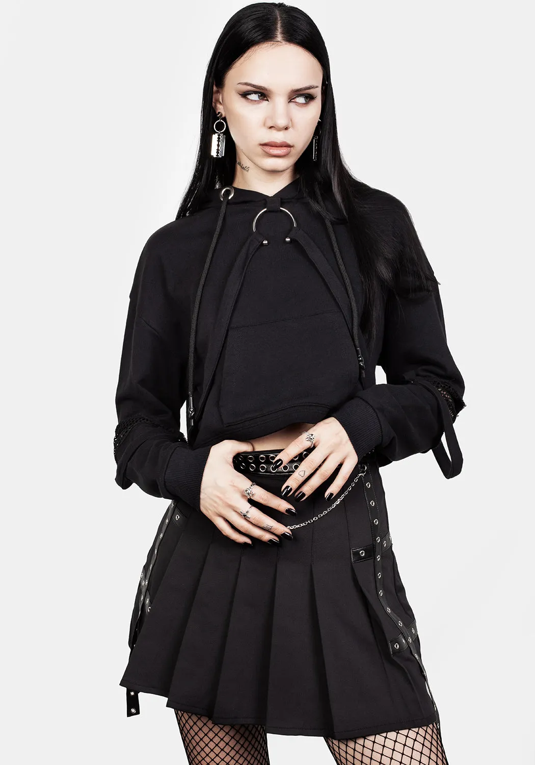 Brutal Mesh Cut Out Crop Hoody sold by Disturbia product image thumbnail 4