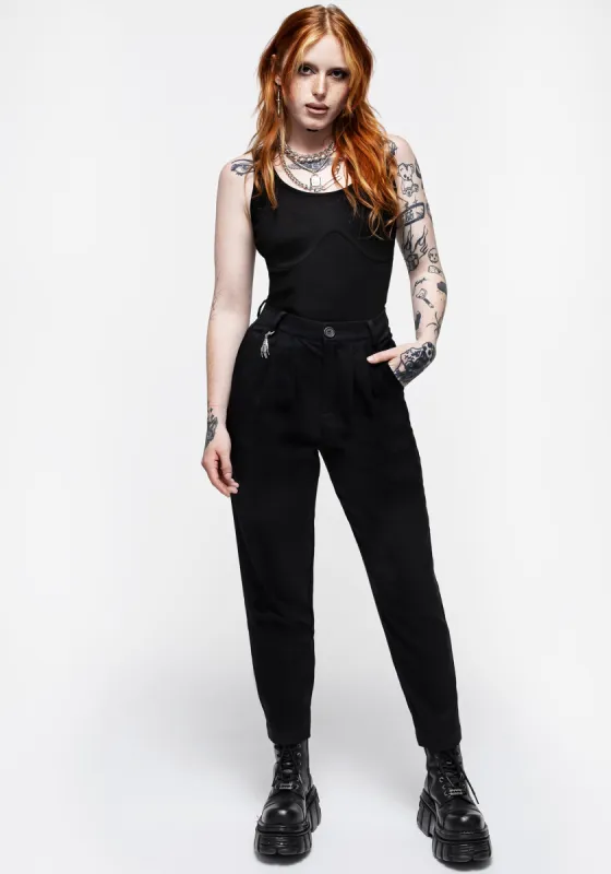 Malverde High Waist Tapered Trousers - Black sold by Disturbia