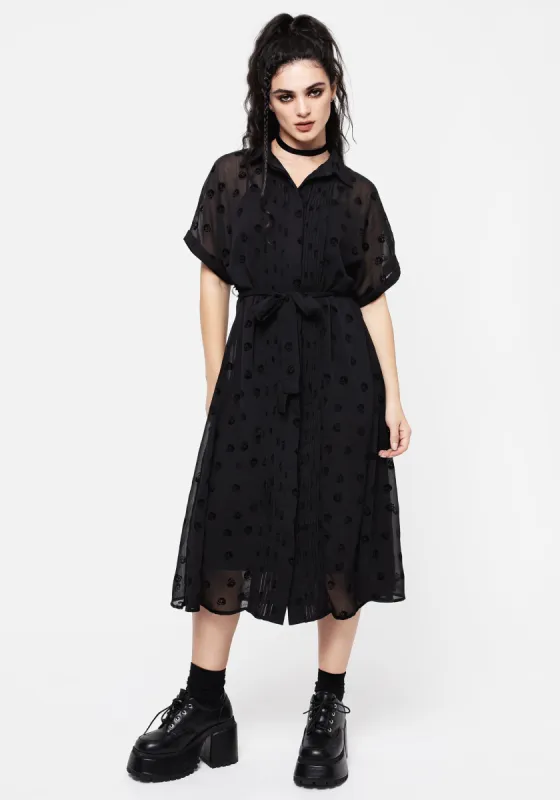 Bones Flocked Pintuck Chiffon Midi Shirt Dress sold by Disturbia