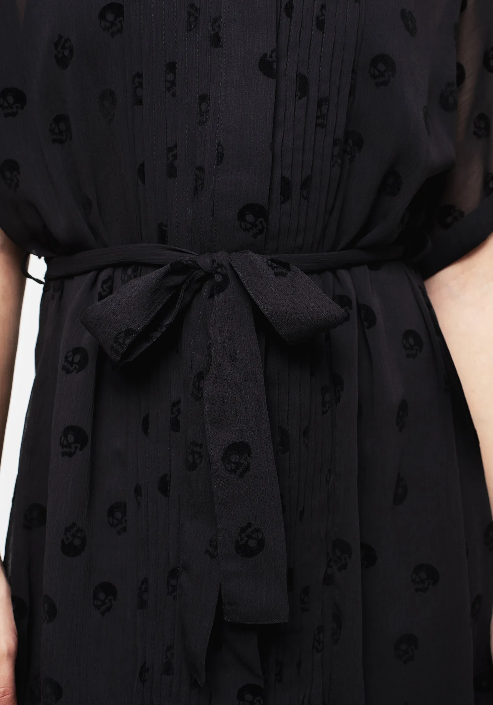 Bones Flocked Pintuck Chiffon Midi Shirt Dress sold by Disturbia product image thumbnail 2