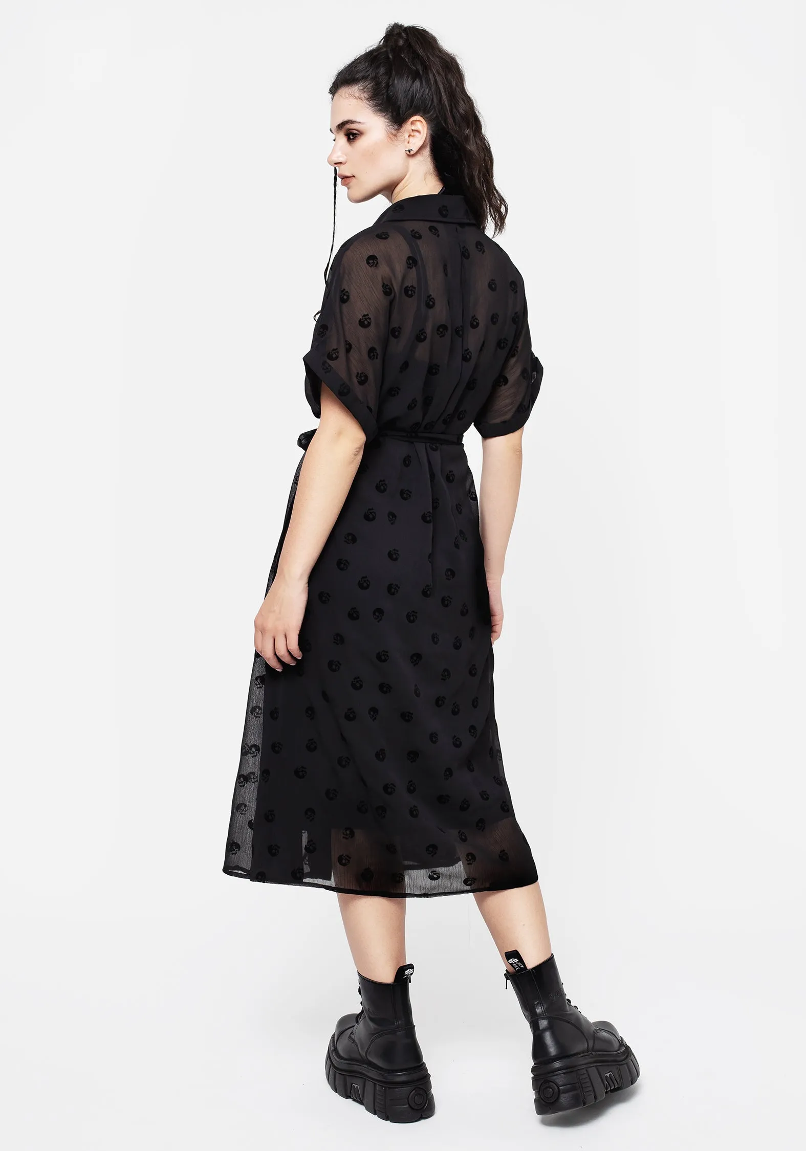 Bones Flocked Pintuck Chiffon Midi Shirt Dress sold by Disturbia product image thumbnail 3