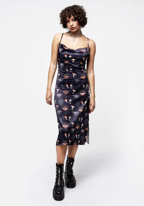 Medeina Print Cowl Neck Satin Midi Slip Dress sold by Disturbia