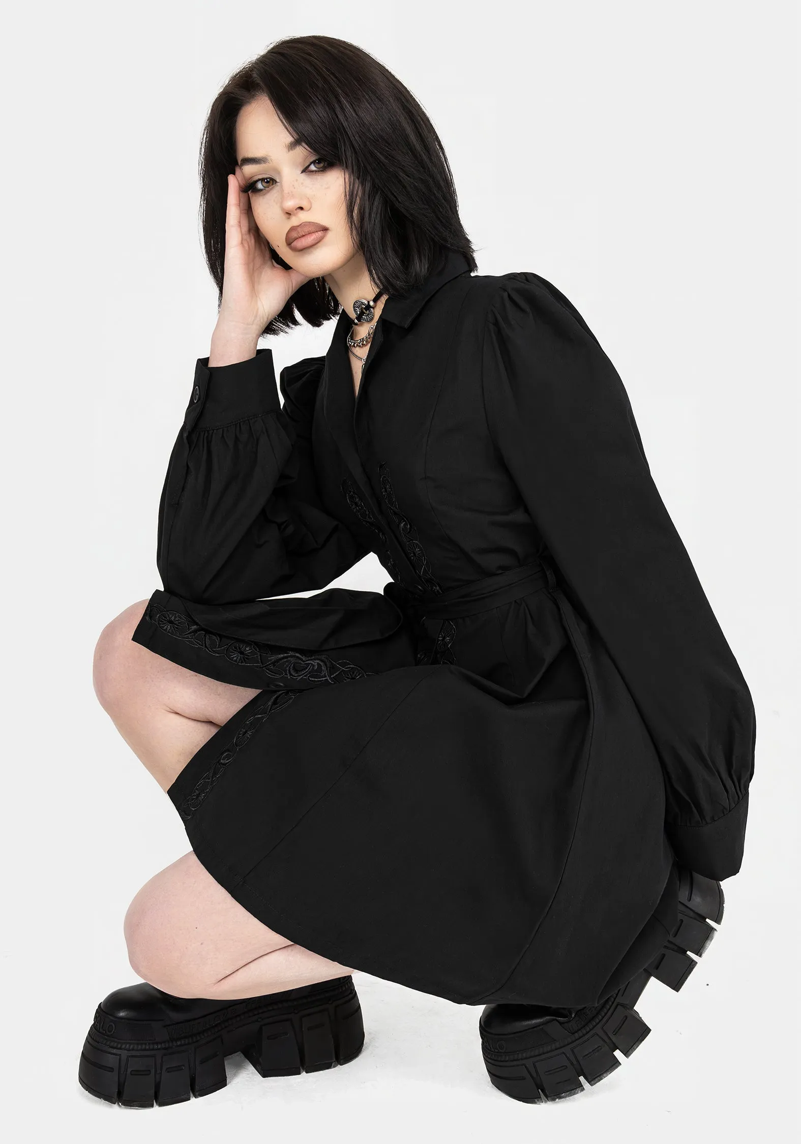 Letavia Embroidered Mini Shirt Dress sold by Disturbia product image thumbnail 5