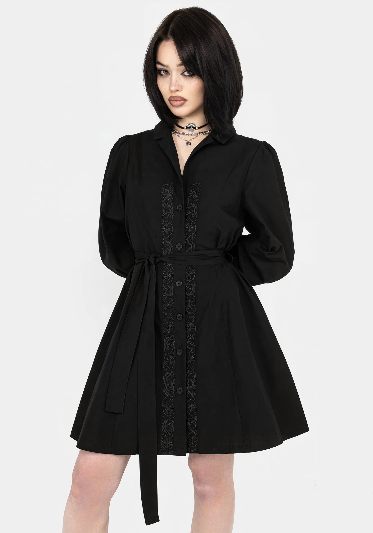 Letavia Embroidered Mini Shirt Dress sold by Disturbia