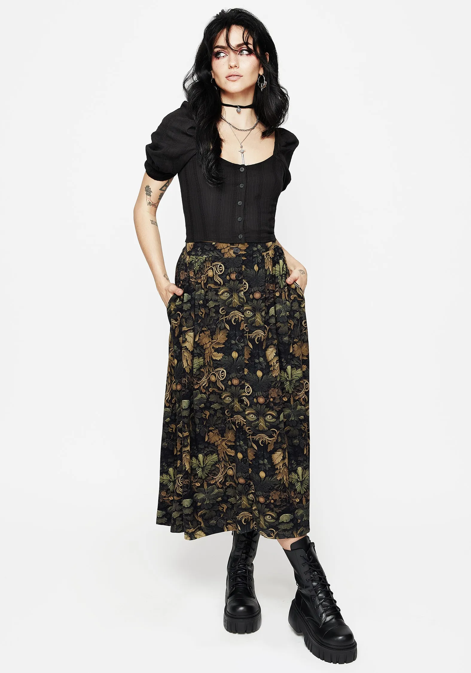 Rebirth Button Up Midi Skirt sold by Disturbia product image thumbnail 4