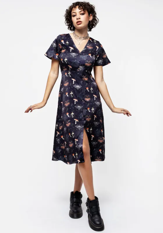 Medeina Print Button Front Satin Midi Dress sold by Disturbia