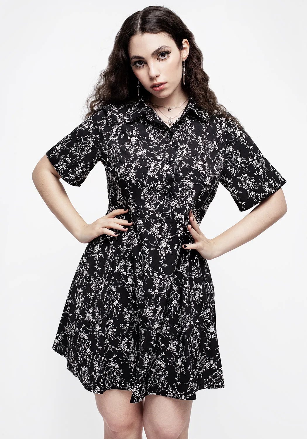 Naomi Floral Mini Shirt Dress sold by Disturbia