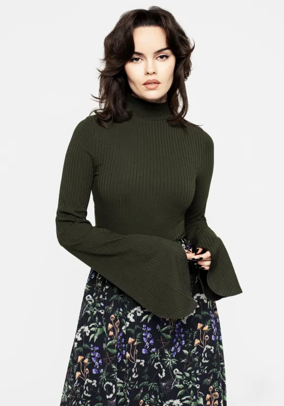 Nectar High Neck Flared Sleeve Top sold by Disturbia