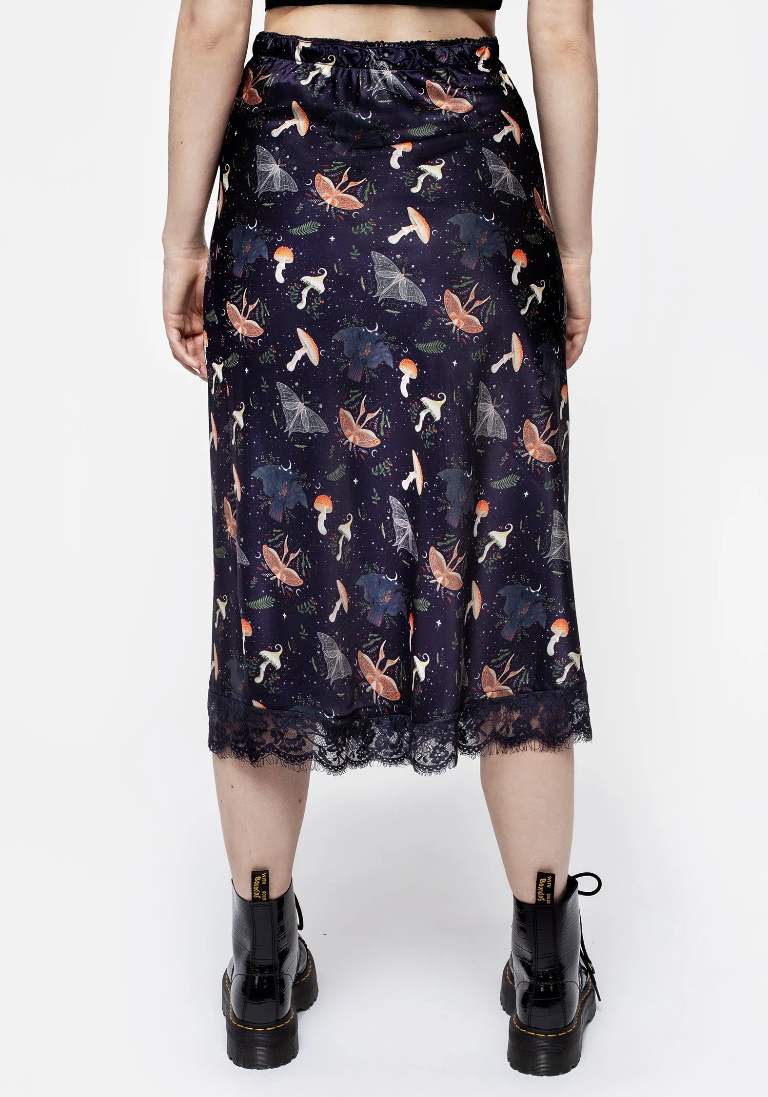 Medeina Print Lace Trim Satin Midi Skirt sold by Disturbia product image thumbnail 3