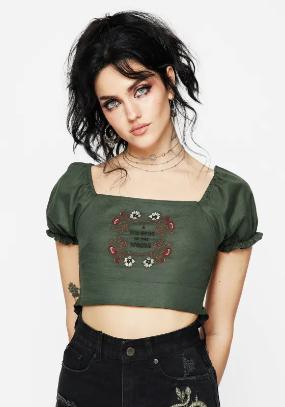 Whisper Embroidered Linen-Blend Smock Crop Top sold by Disturbia