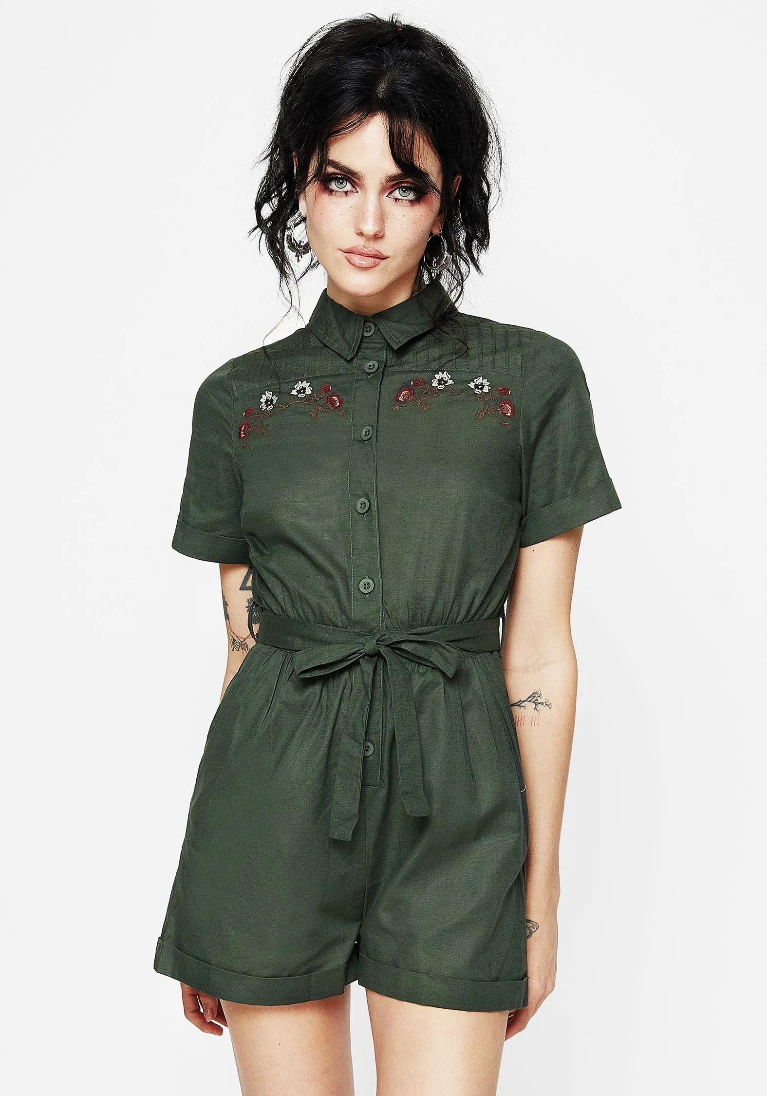 Whisper Embroidered Linen-Blend Playsuit sold by Disturbia product image thumbnail 5