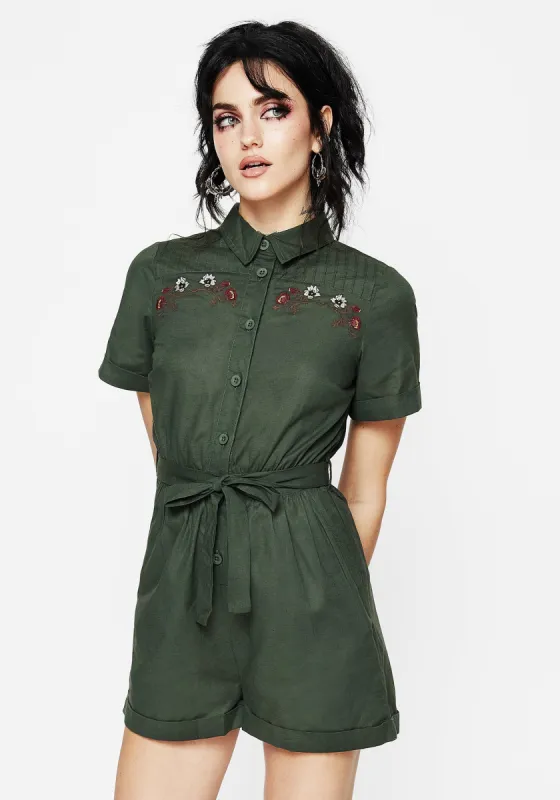 Whisper Embroidered Linen-Blend Playsuit sold by Disturbia