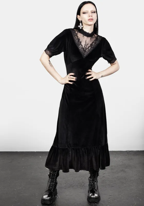 Sorrow Velour Lace Detail Midaxi Dress sold by Disturbia
