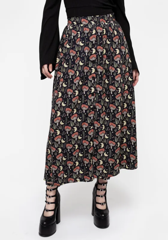 Dreamfast Mushroom Moon Print Button Up Midaxi Skirt sold by Disturbia