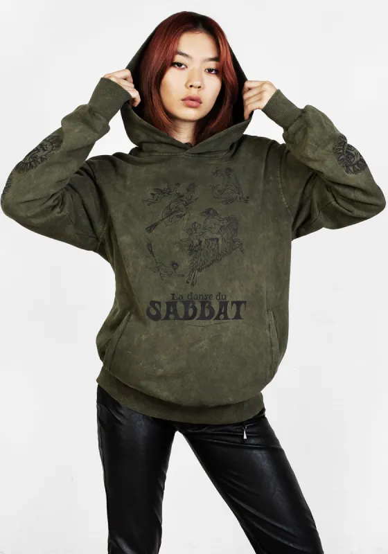 Sabbat and Sun Green Acid Wash Pullover Hoody sold by Disturbia