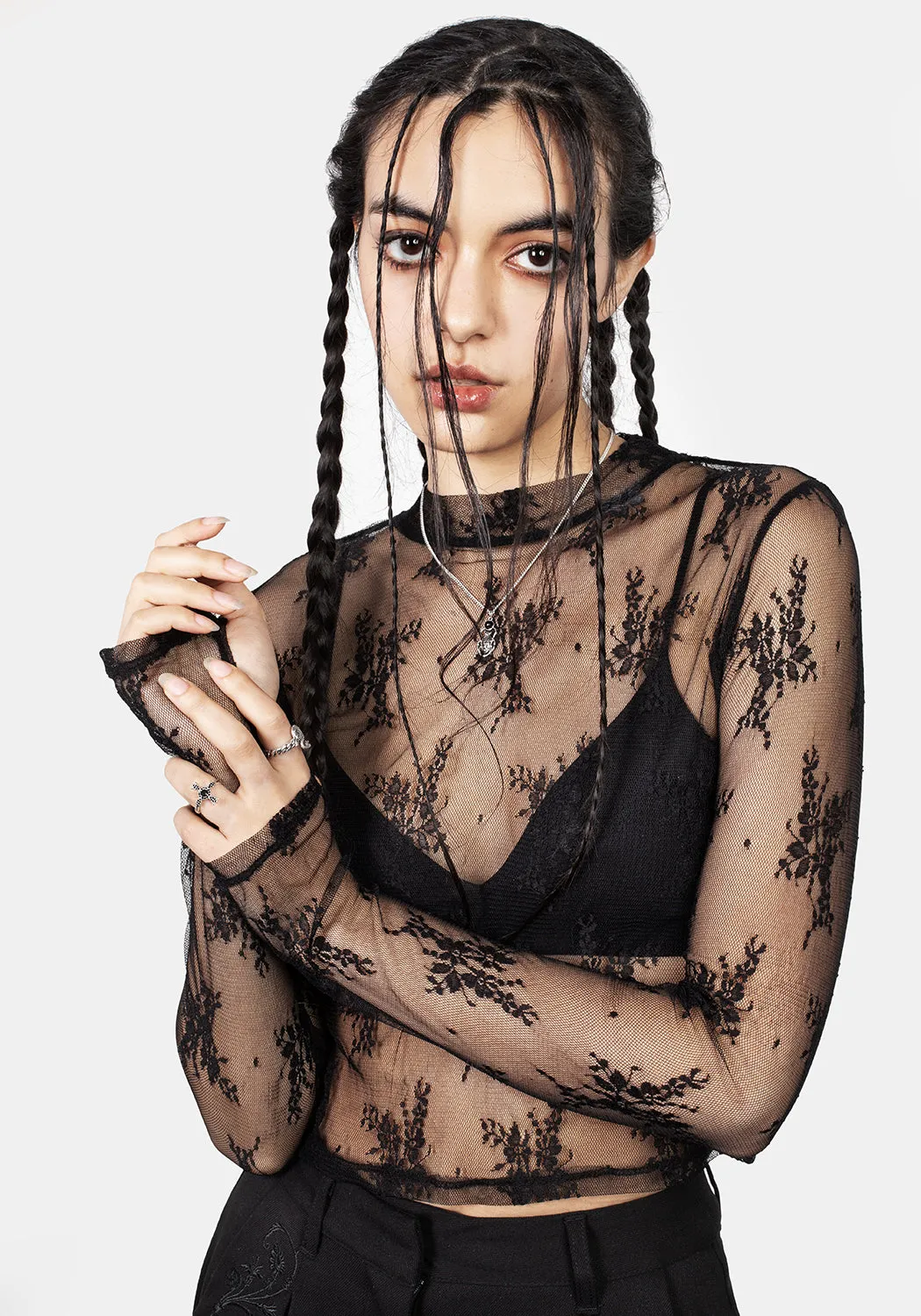 Eternal Lace Crop Long Sleeve Top sold by Disturbia