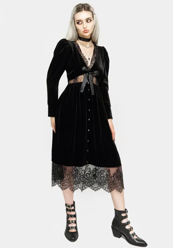 Mausoleum Velour Mutton Sleeve Midi Dress sold by Disturbia