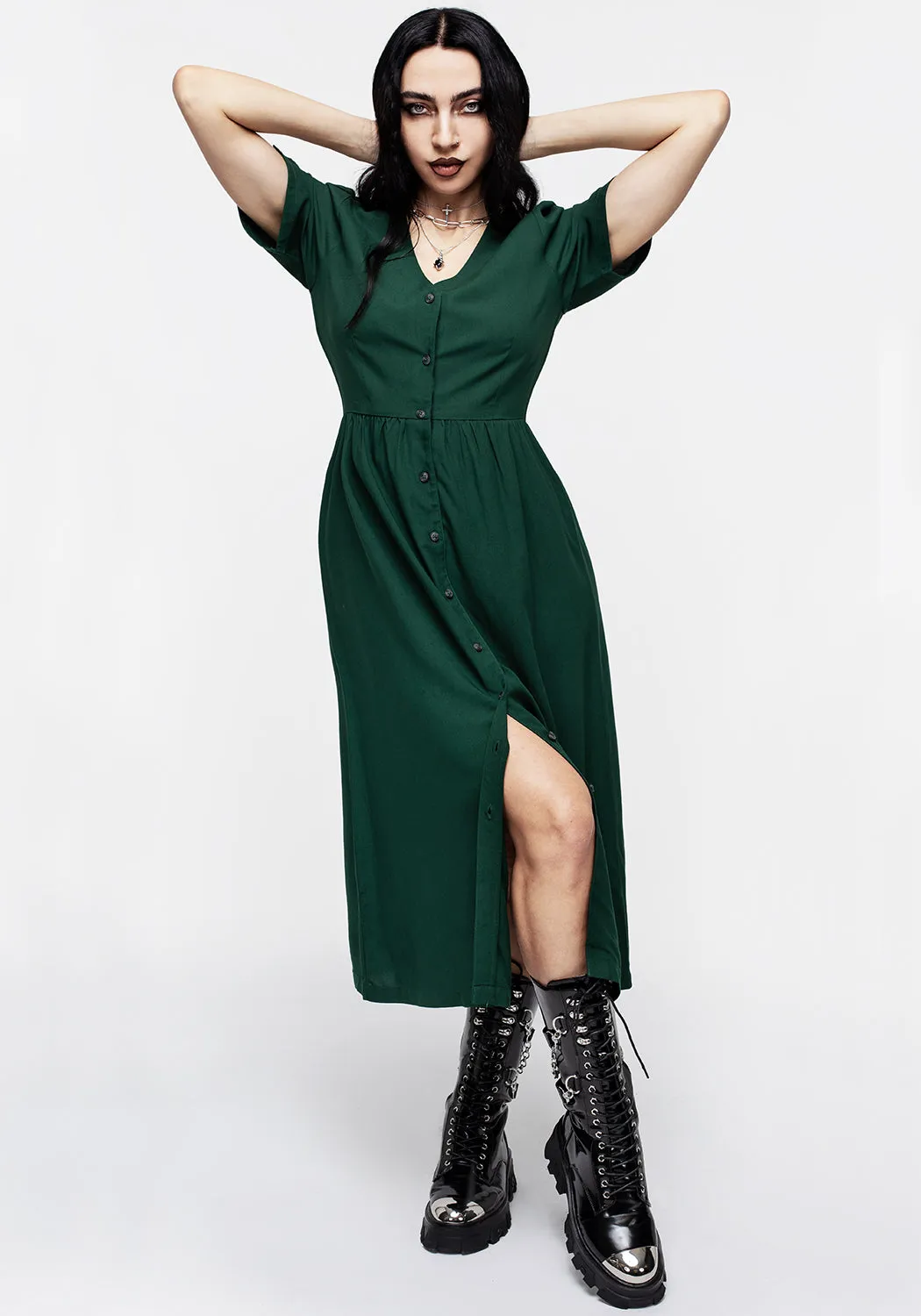 Realm Button Down Midi Dress - Sycamore Green sold by Disturbia product image thumbnail 4