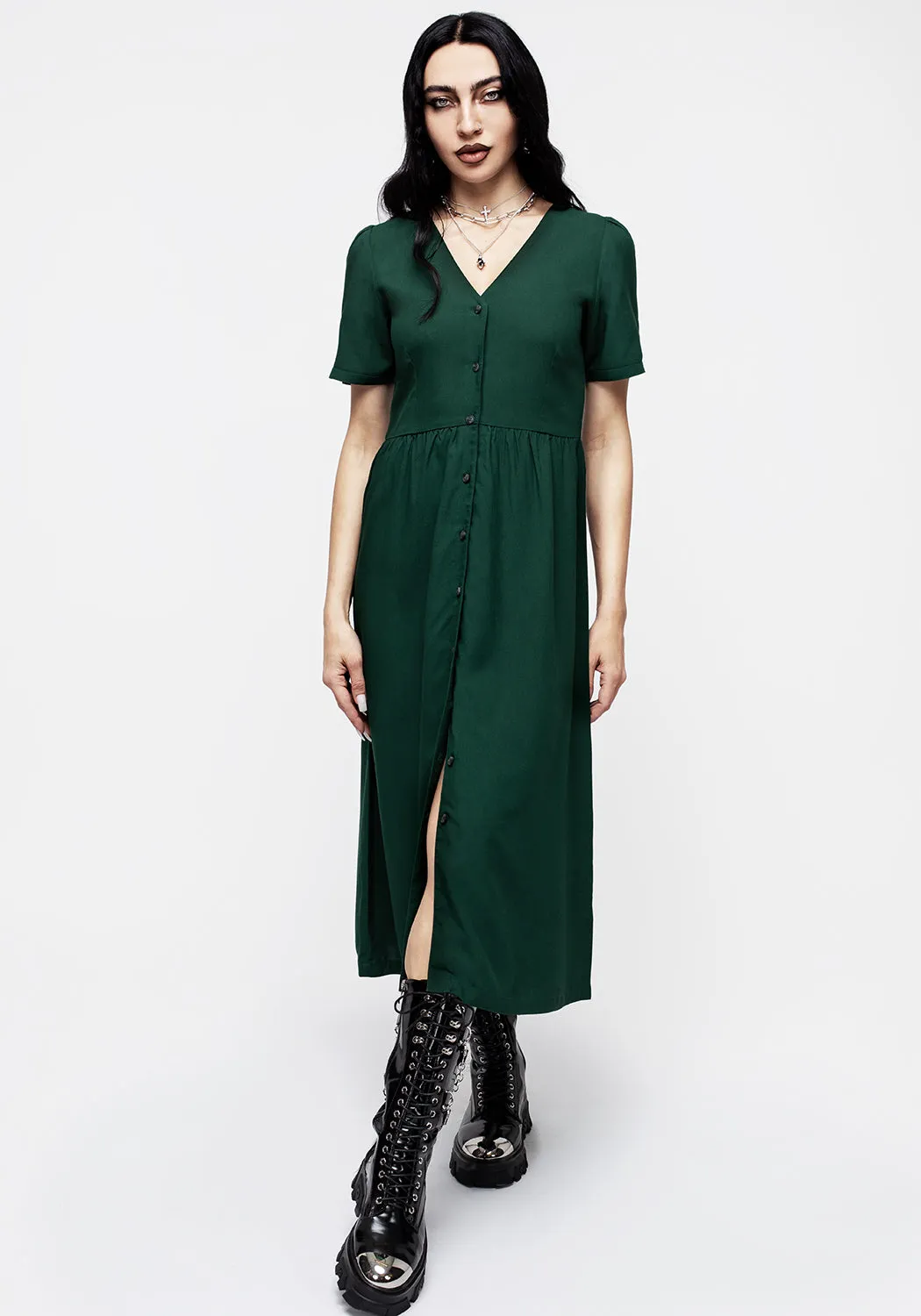 Realm Button Down Midi Dress - Sycamore Green sold by Disturbia
