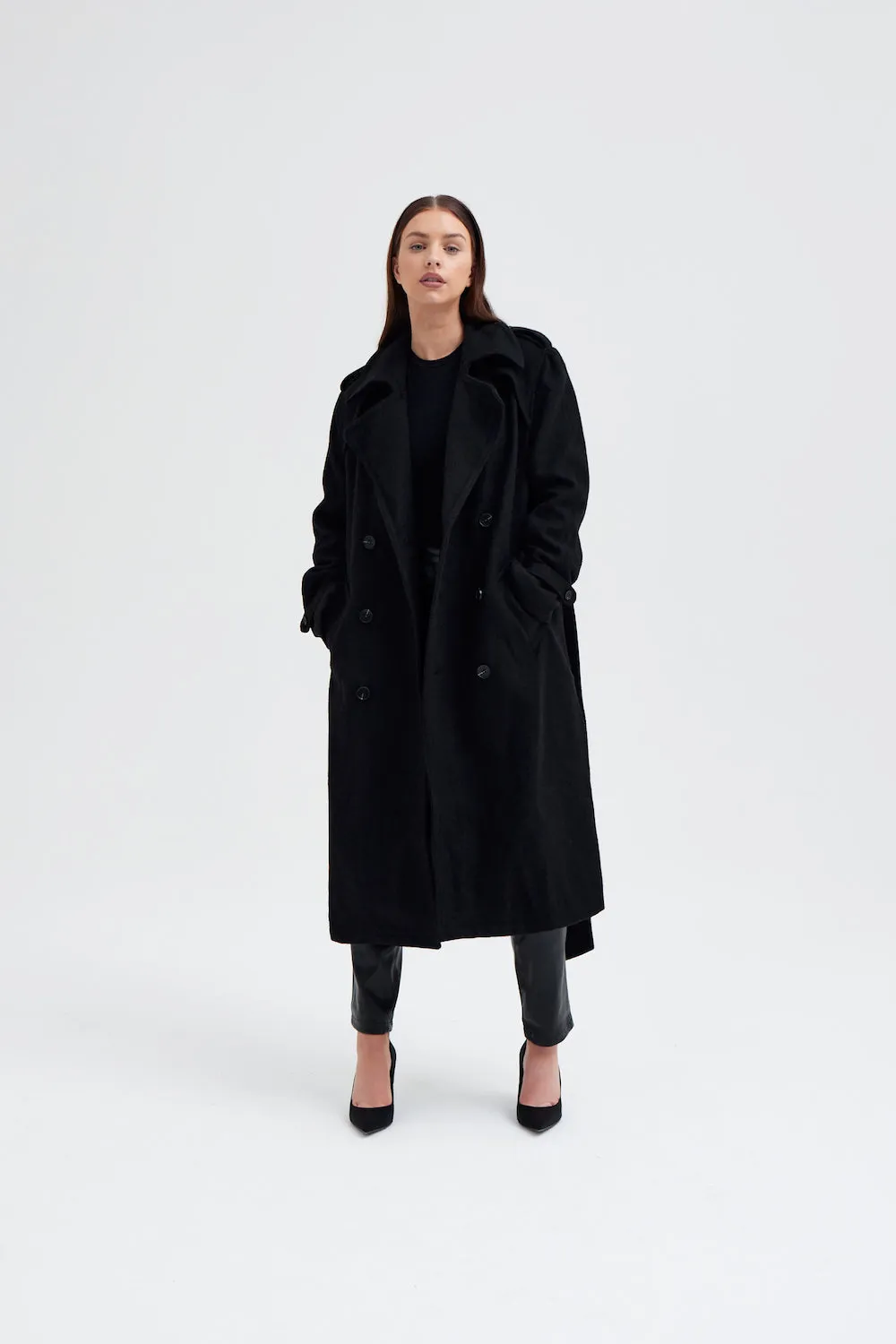 Wool Blend Belted Military Coat - Black sold by Because of Alice product image thumbnail 4