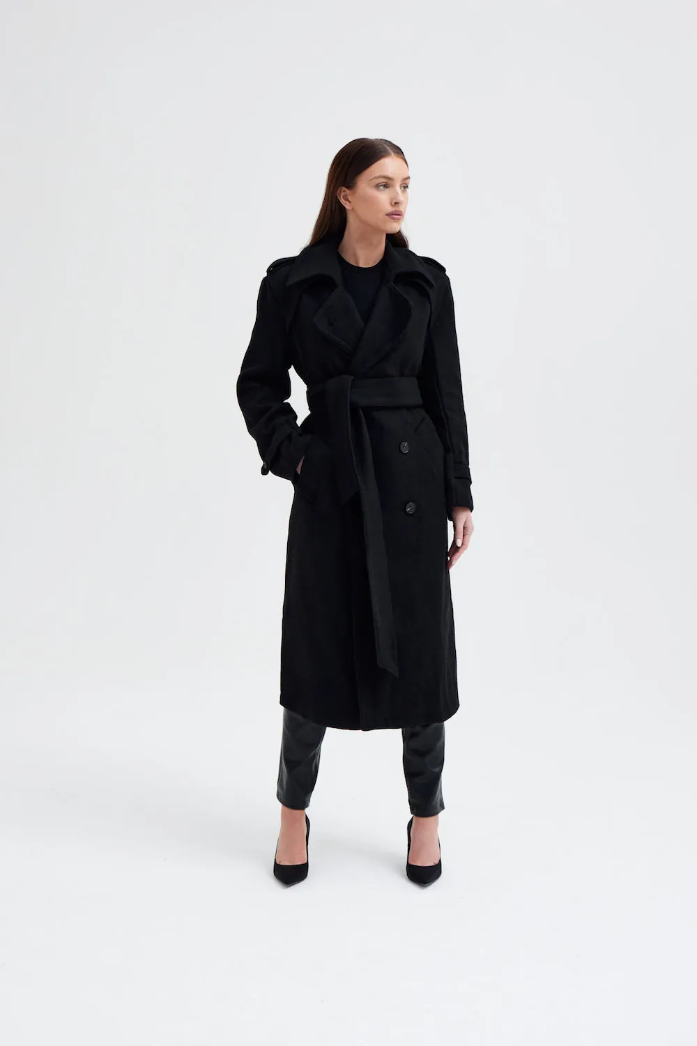 Wool Blend Belted Military Coat - Black sold by Because of Alice product image thumbnail 2
