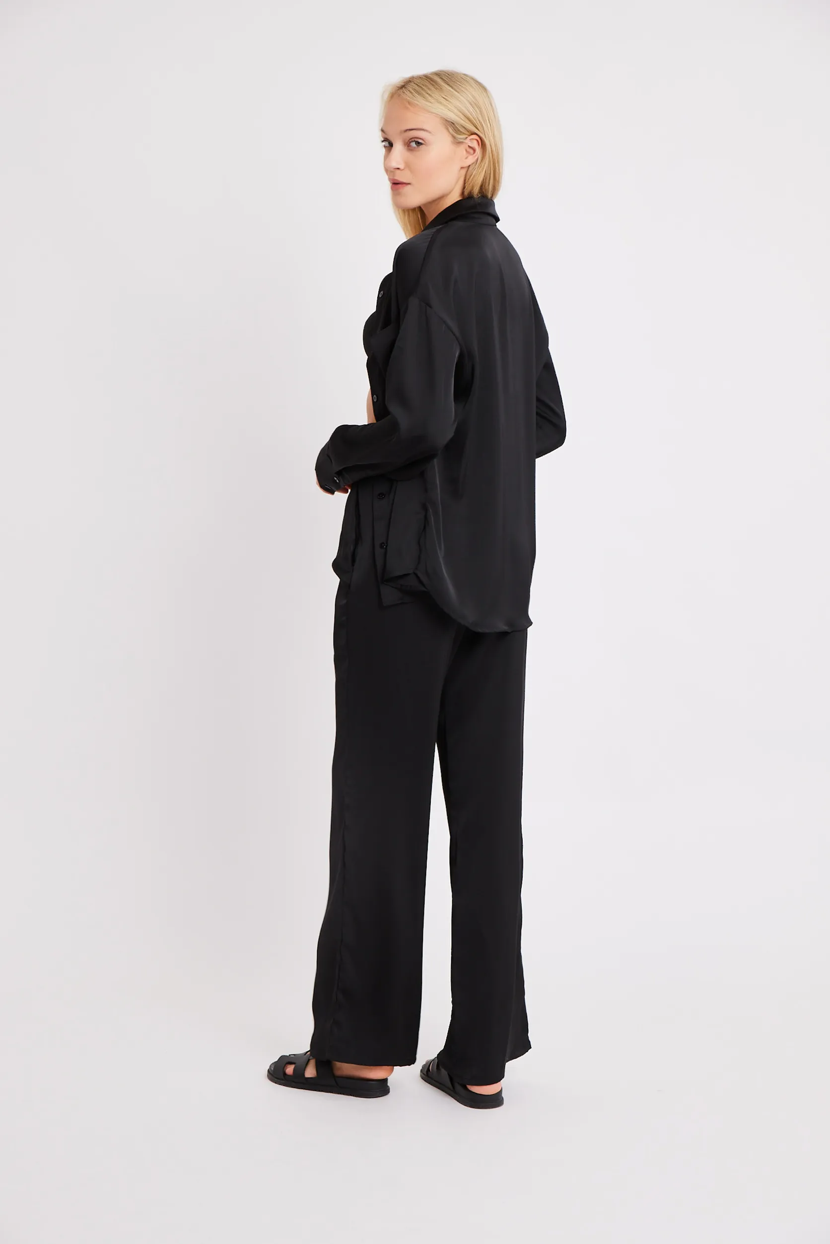 Relaxed Satin Drawstring Trousers - Black sold by Because of Alice product image thumbnail 5