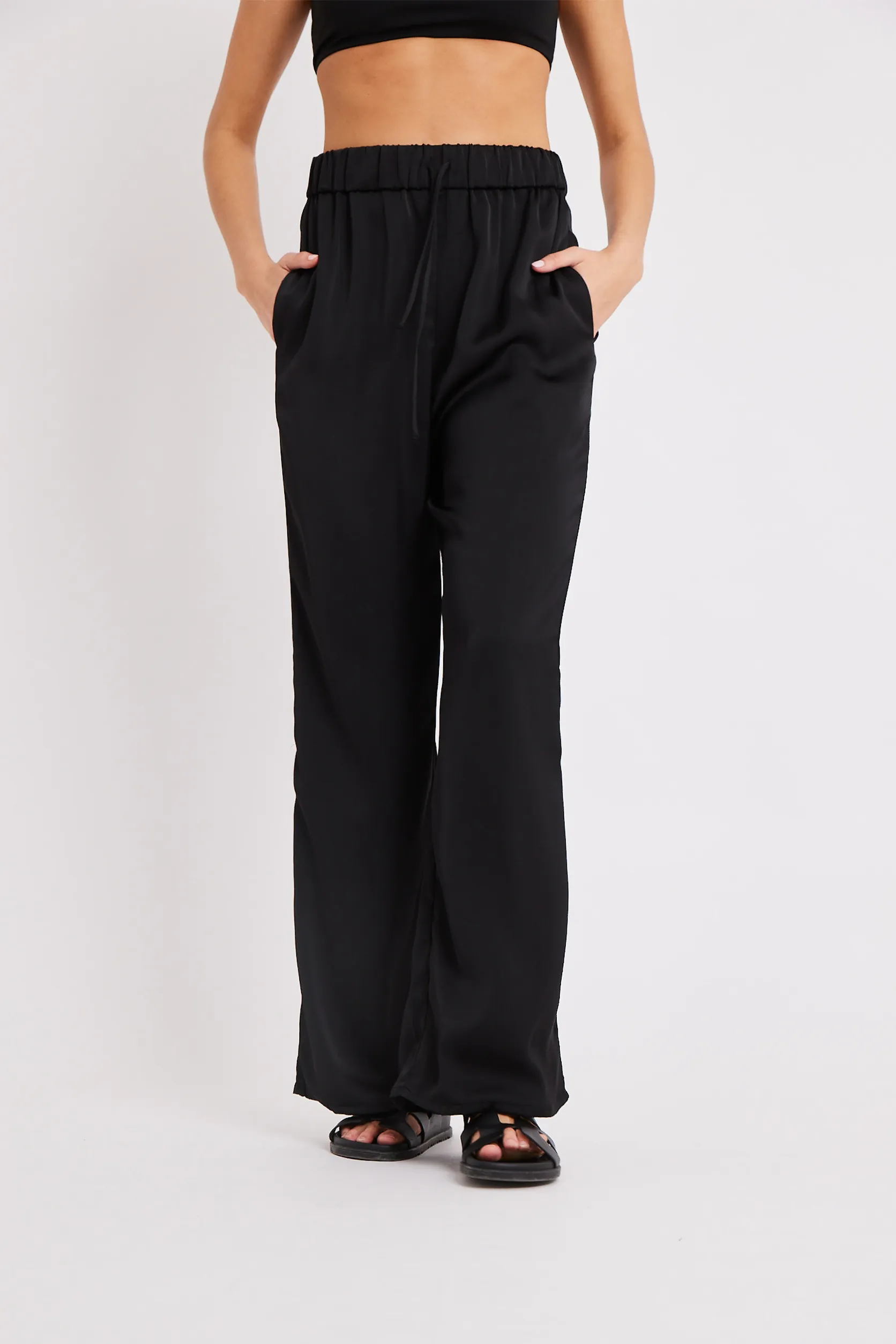Relaxed Satin Drawstring Trousers - Black sold by Because of Alice product image thumbnail 2