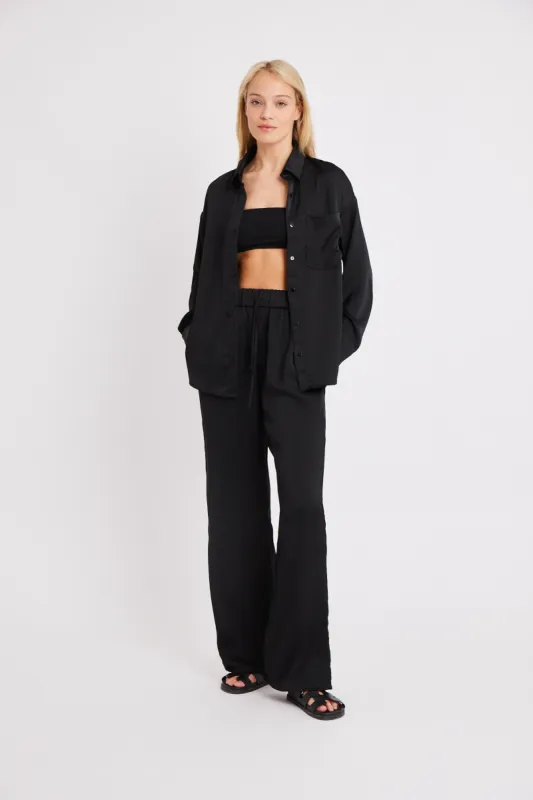 Relaxed Satin Drawstring Trousers - Black sold by Because of Alice