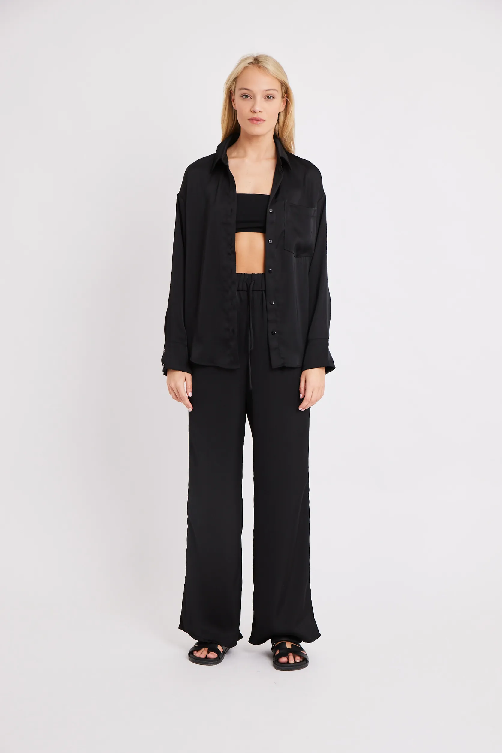 Relaxed Satin Drawstring Trousers - Black sold by Because of Alice product image thumbnail 3